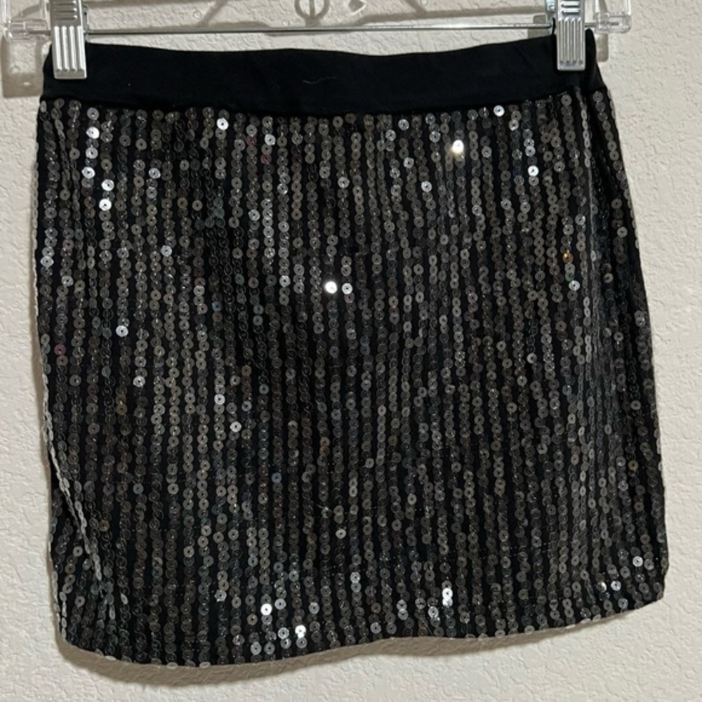 Charcoal Gray & Sequins Festive Holiday Mini Skirt Small